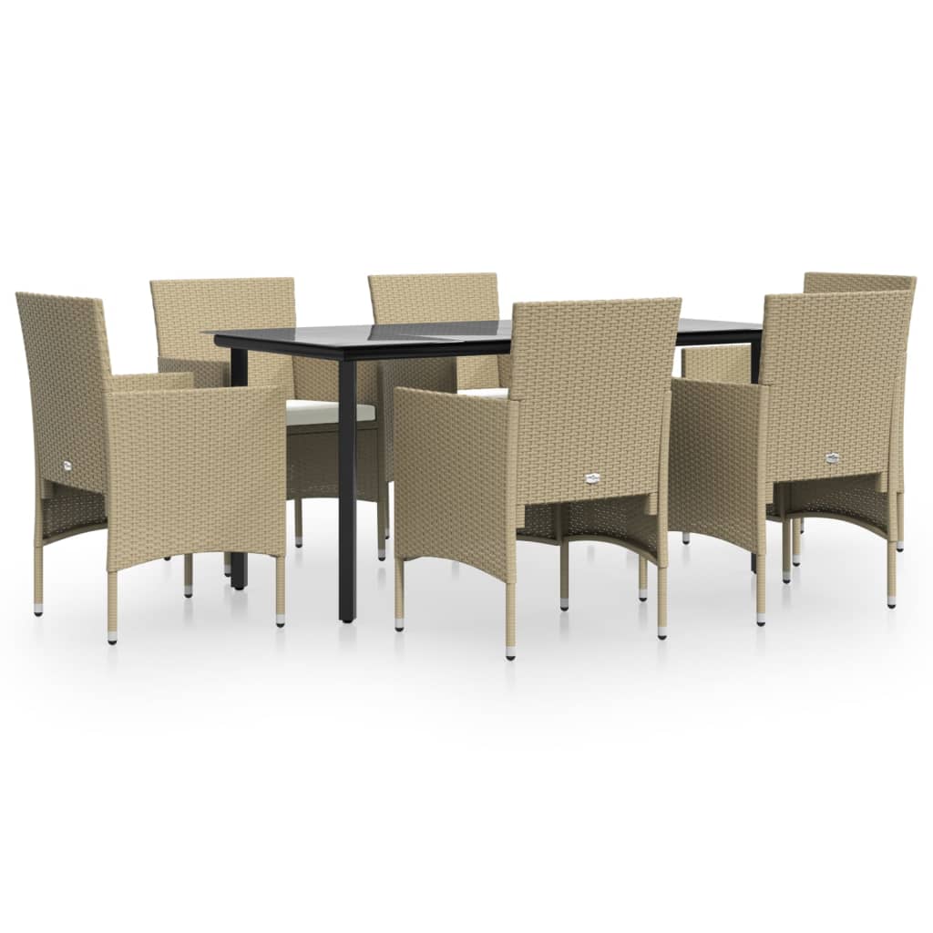 7-tlg. Garten-Essgruppe mit Kissen Beige und Schwarz