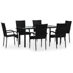 7-tlg. Garten-Essgruppe Schwarz Poly Rattan