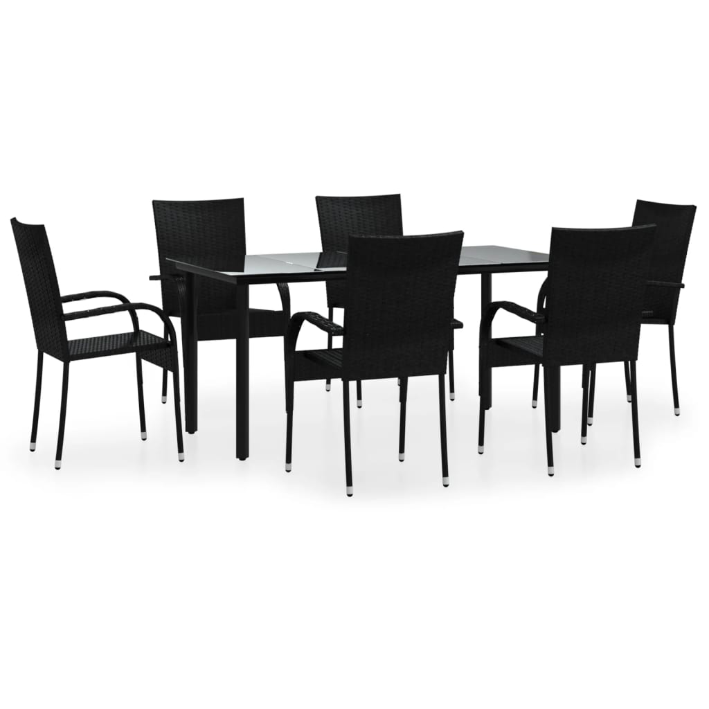 7-tlg. Garten-Essgruppe Schwarz Poly Rattan