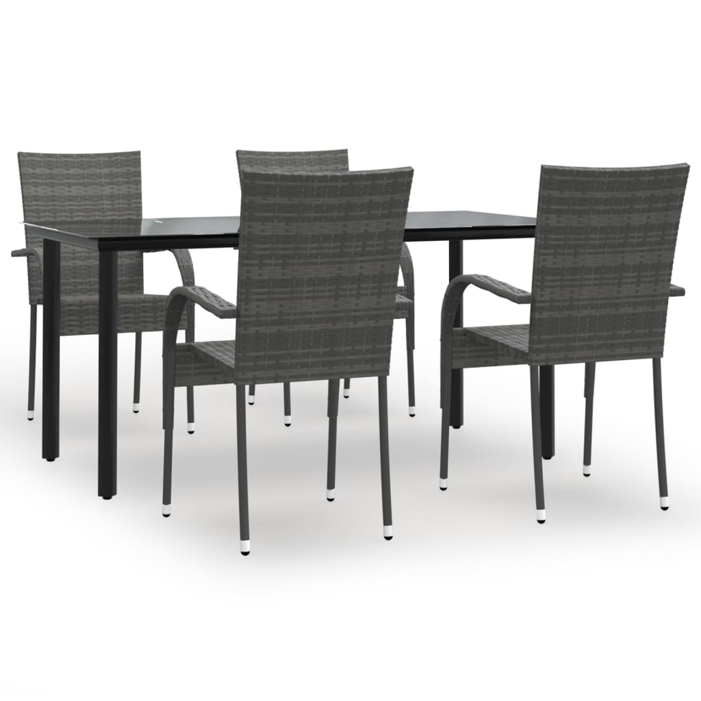 5-tlg. Garten-Essgruppe Grau Poly Rattan