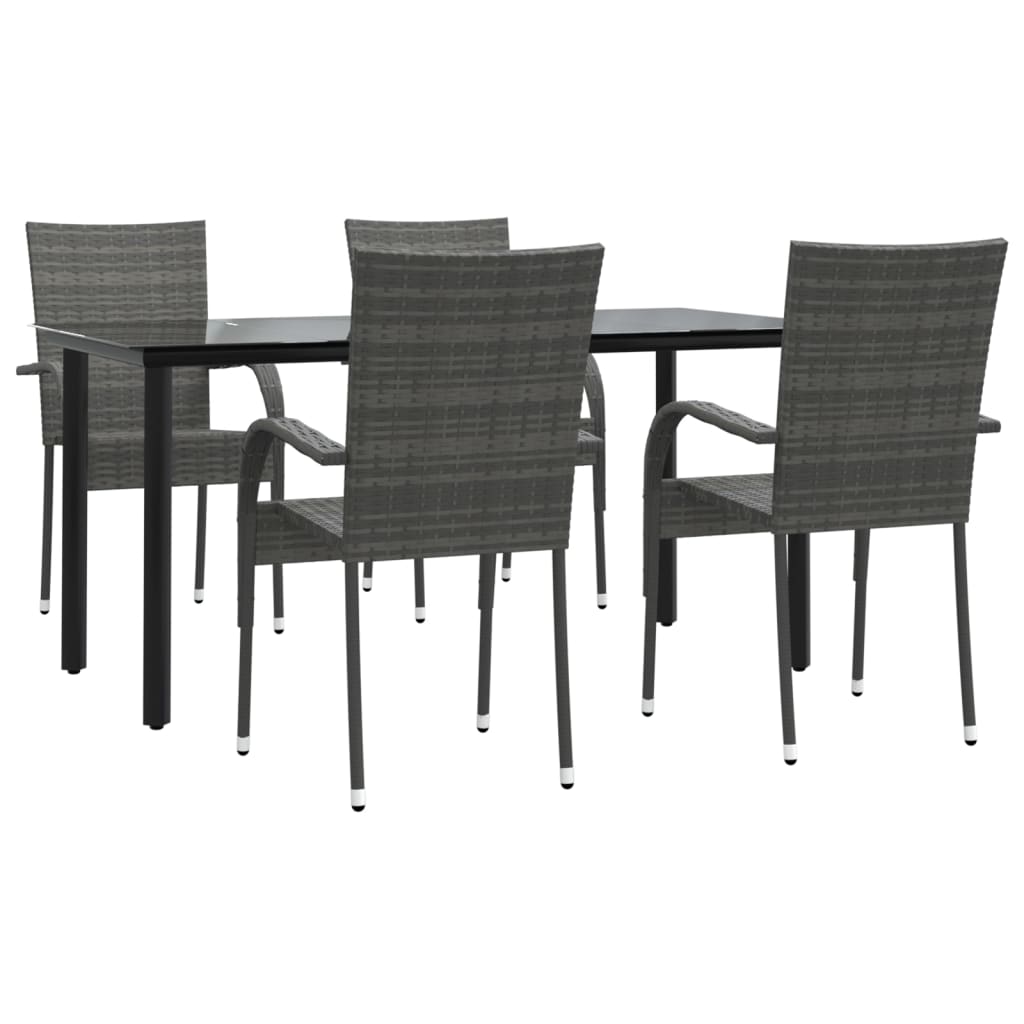 5-tlg. Garten-Essgruppe Grau Poly Rattan