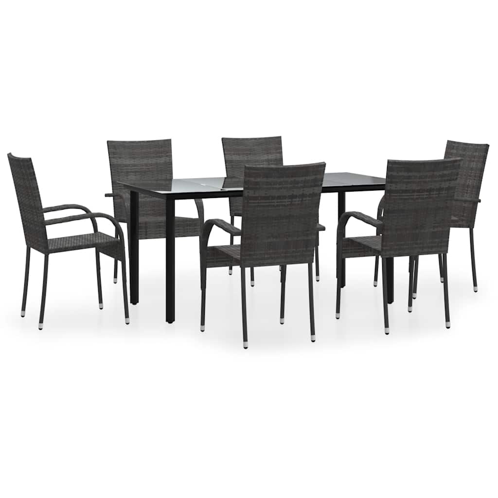 7-tlg. Garten-Essgruppe Grau Poly Rattan