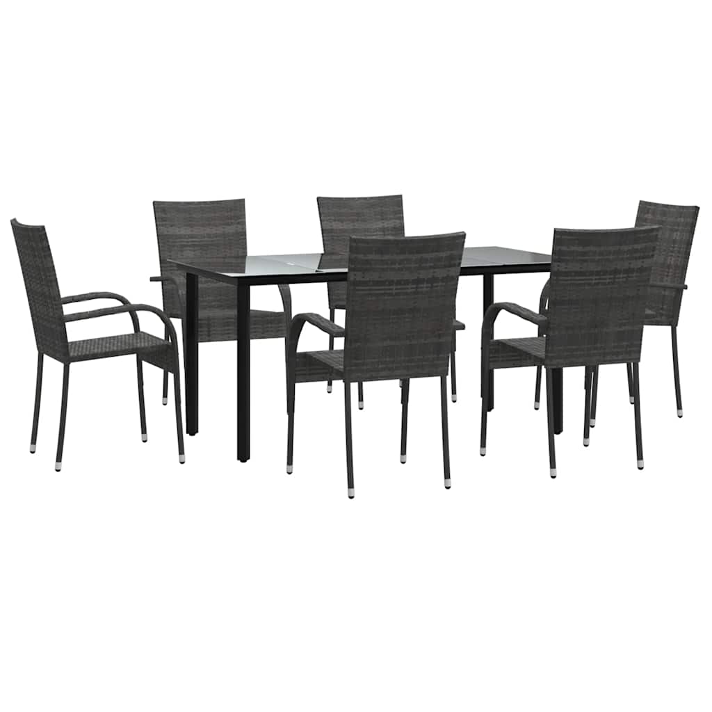 7-tlg. Garten-Essgruppe Grau Poly Rattan