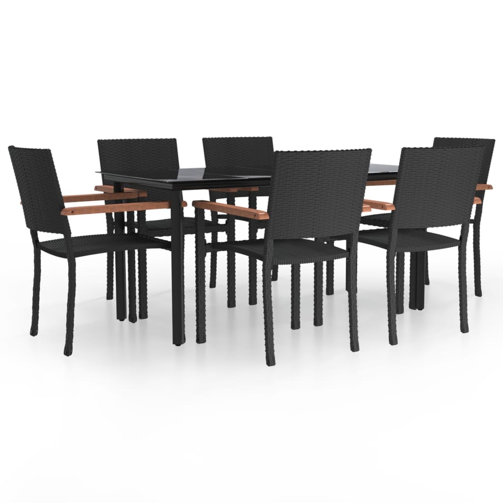 7-tlg. Garten-Essgruppe Schwarz Poly Rattan