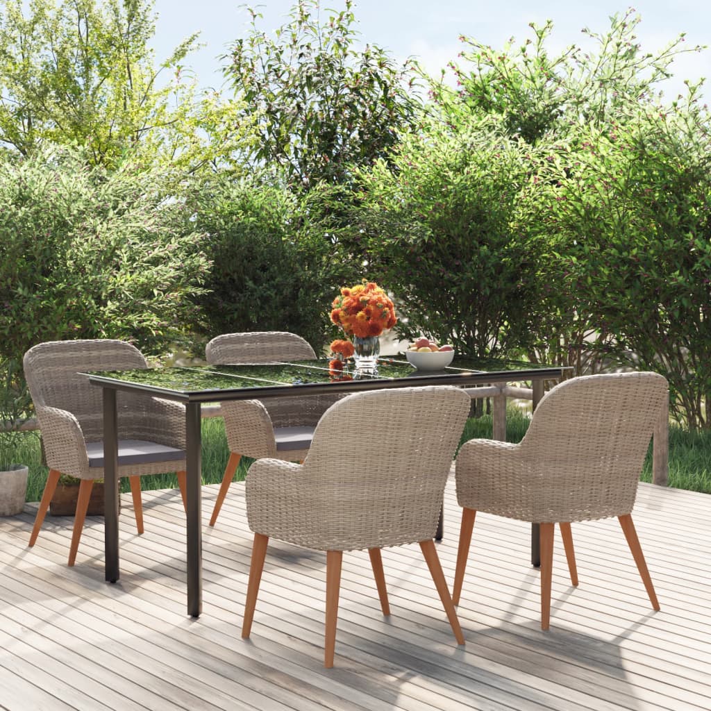5-tlg. Garten-Essgruppe mit Kissen Braun