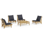 5-tlg. Garten-Lounge-Set mit Dunkelgrauen Kissen Bambus