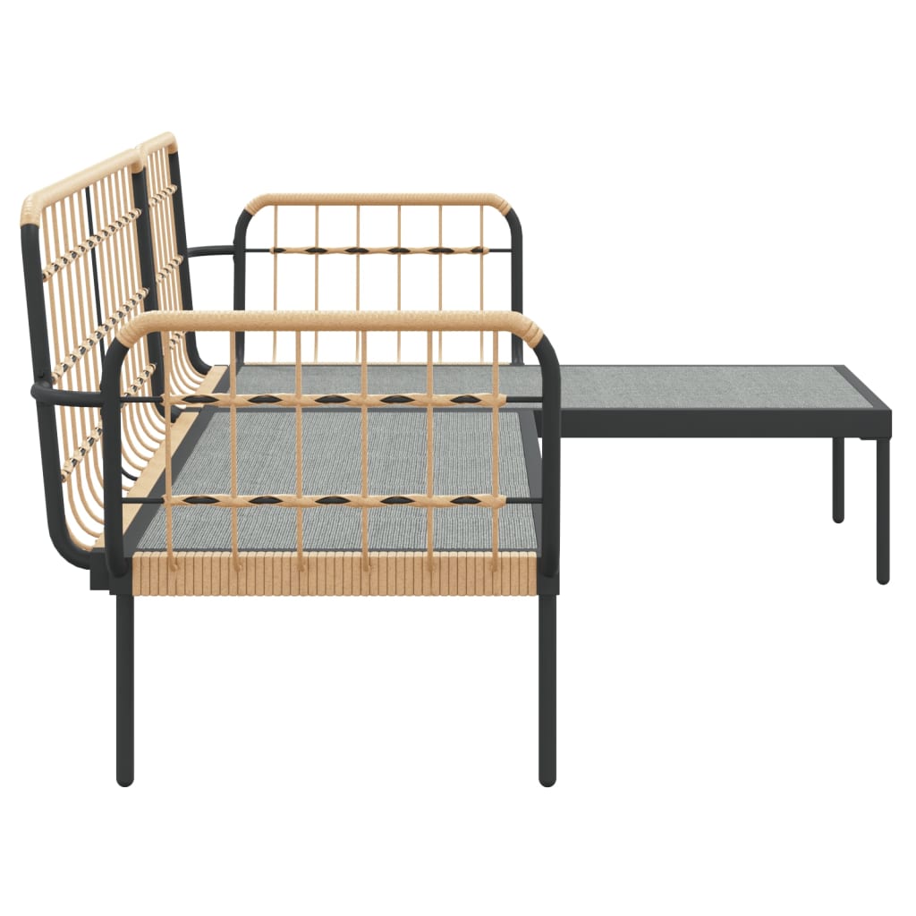 3-tlg. Garten-Lounge-Set mit Kissen Beige Poly Rattan