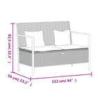 Gartenbank 2-Sitzer mit Kissen Grau Poly Rattan