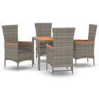 5-tlg. Garten-Essgruppe mit Kissen Grau Poly Rattan