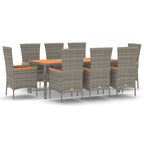 9-tlg. Garten-Essgruppe mit Kissen Grau Poly Rattan