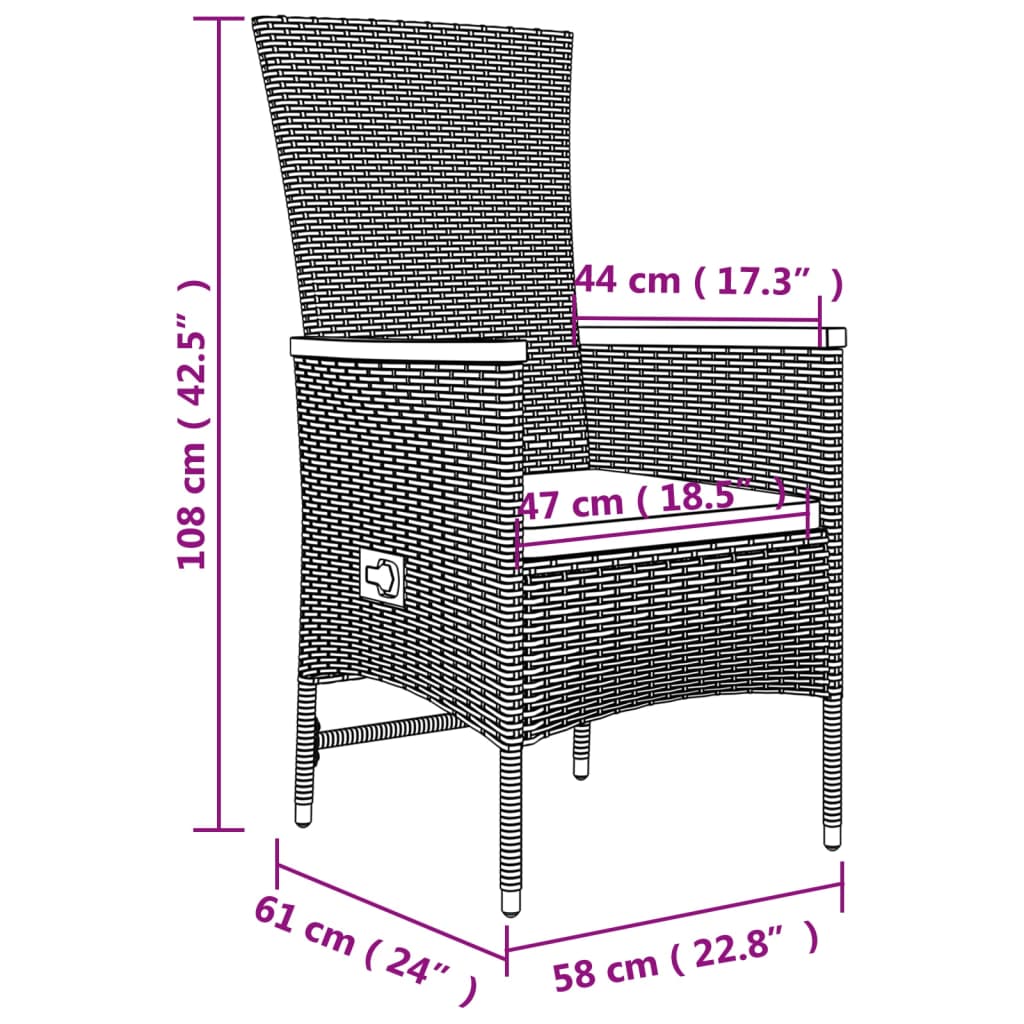 5-tlg. Garten-Essgruppe mit Kissen Grau Poly Rattan
