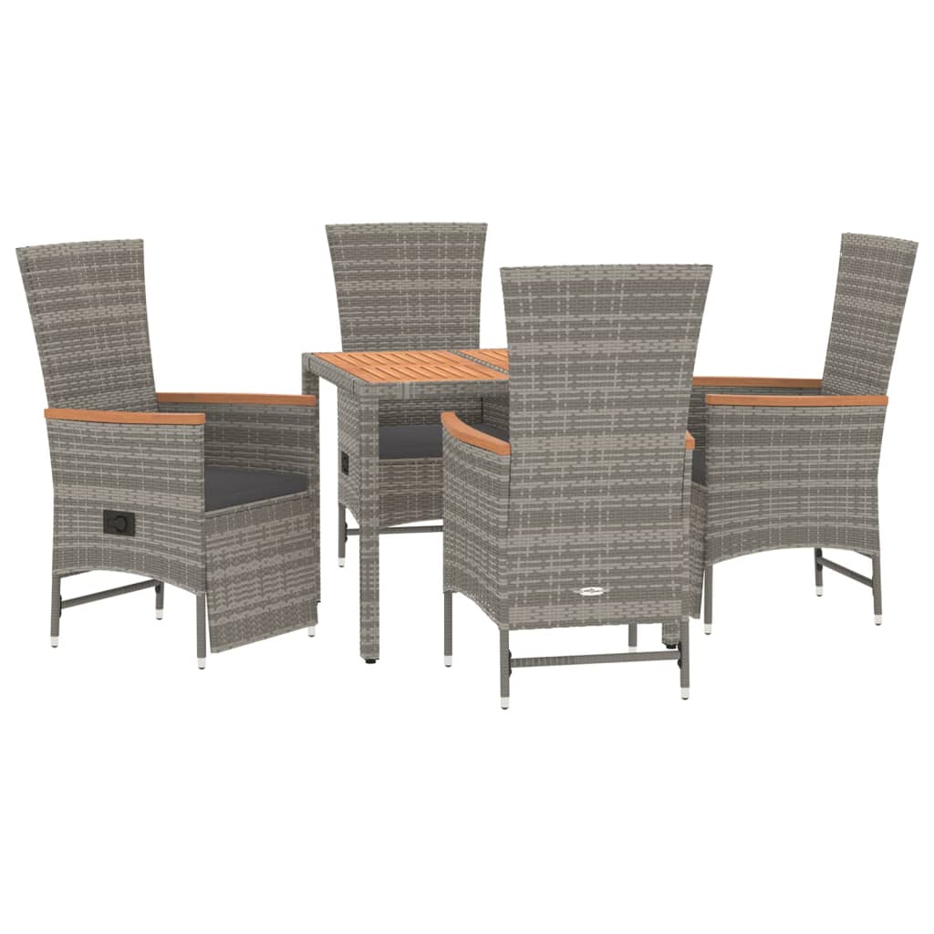 5-tlg. Garten-Essgruppe mit Kissen Grau Poly Rattan