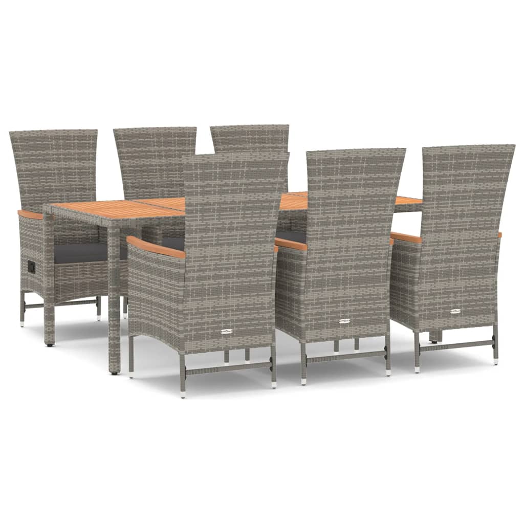 7-tlg. Garten-Essgruppe mit Kissen Grau Poly Rattan