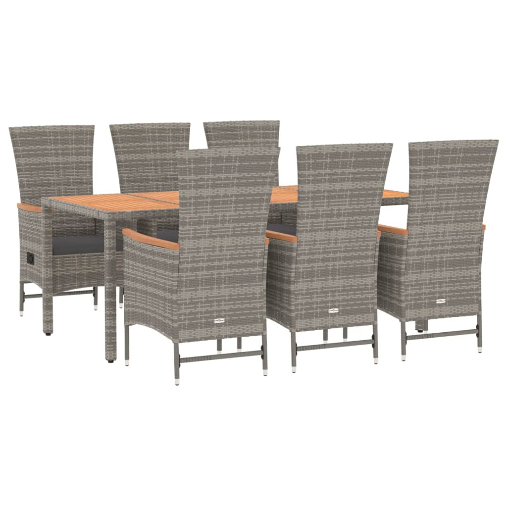 7-tlg. Garten-Essgruppe mit Kissen Grau Poly Rattan