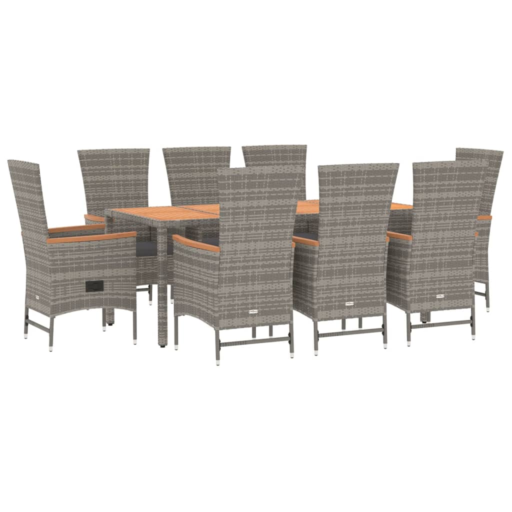 9-tlg. Garten-Essgruppe mit Kissen Grau Poly Rattan