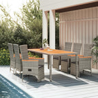 7-tlg. Garten-Essgruppe mit Kissen Grau Poly Rattan