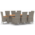 9-tlg. Garten-Essgruppe mit Kissen Grau Poly Rattan