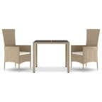 3-tlg. Garten-Essgruppe mit Kissen Beige Poly Rattan