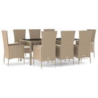 9-tlg. Garten-Essgruppe mit Kissen Beige Poly Rattan