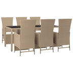 7-tlg. Garten-Essgruppe mit Kissen Beige Poly Rattan