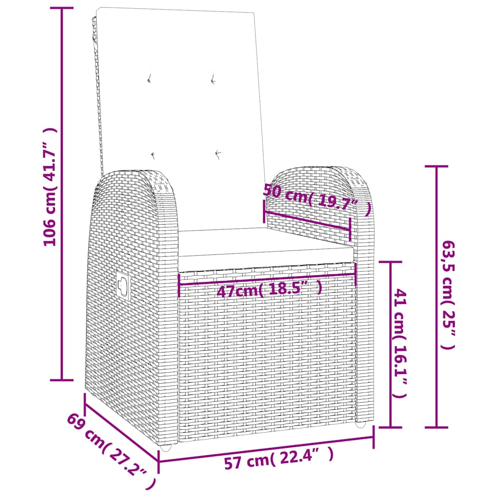 5-tlg. Garten-Essgruppe mit Kissen Grau Poly Rattan