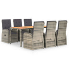 7-tlg. Garten-Essgruppe mit Kissen Grau Poly Rattan