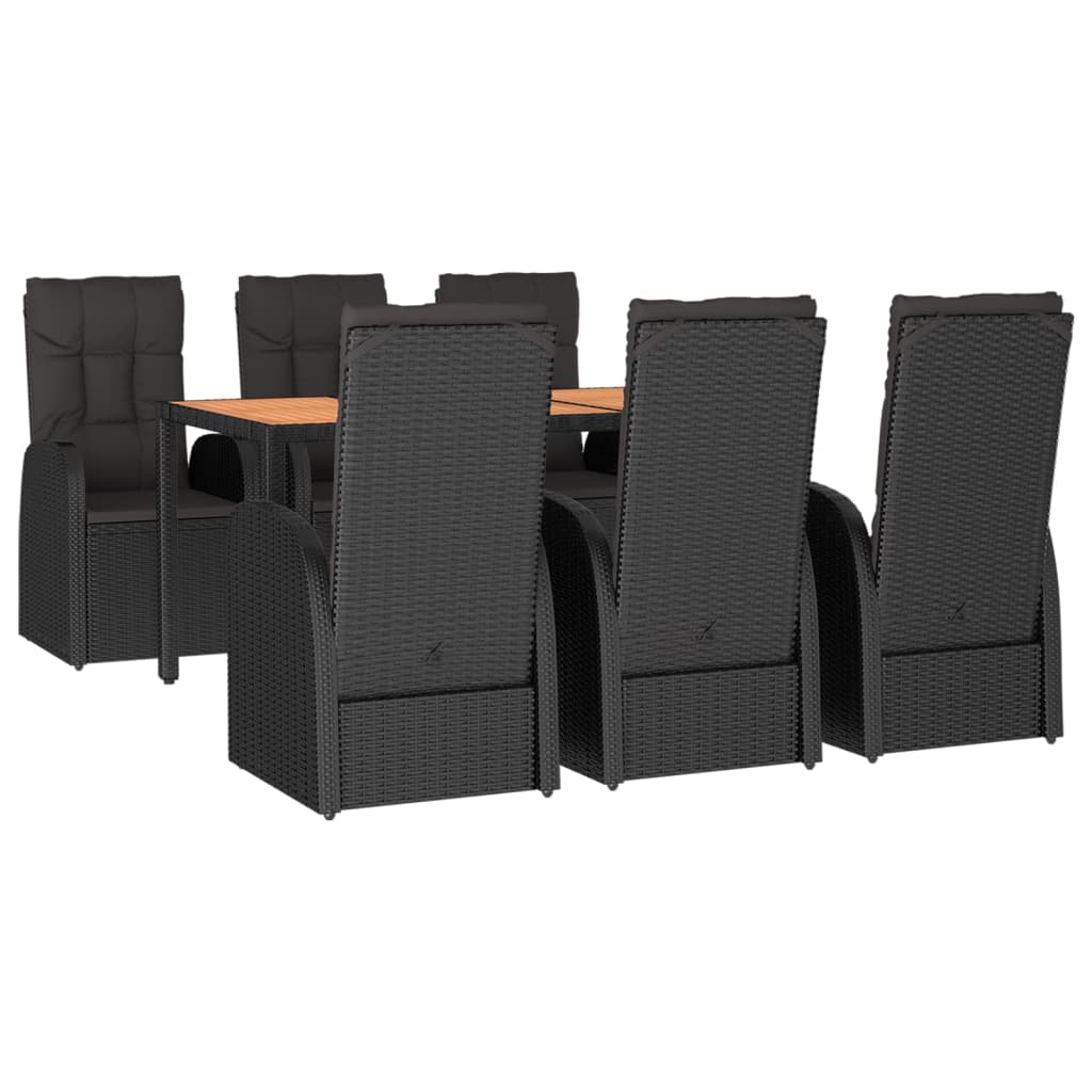 7-tlg. Garten-Essgruppe mit Kissen Schwarz Poly Rattan