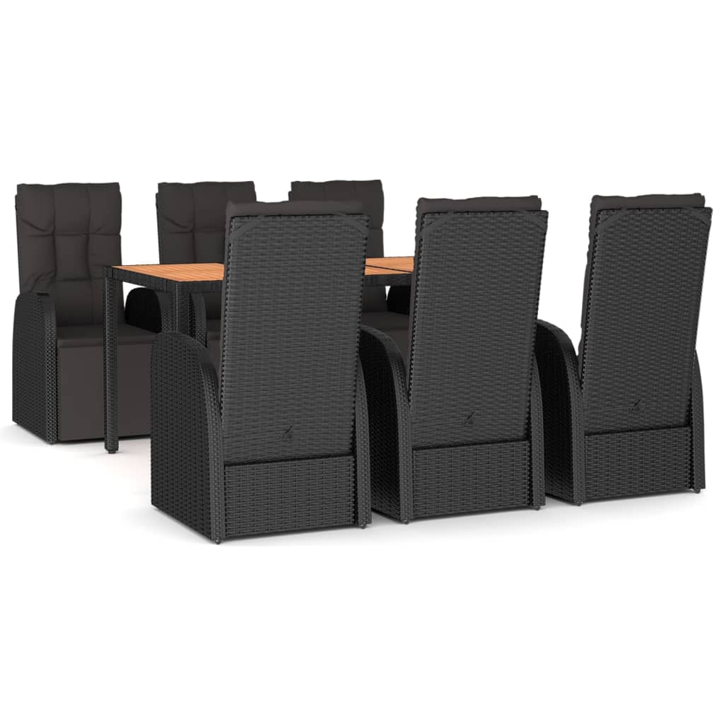 7-tlg. Garten-Essgruppe Schwarz Poly Rattan & Massivholz Akazie