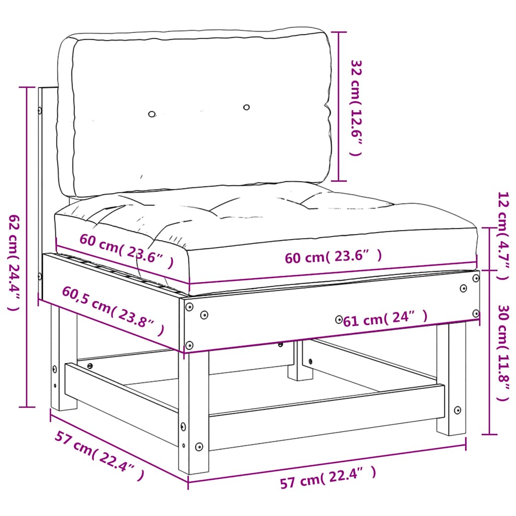 Mittelsofa mit Kissen Massivholz Douglasie