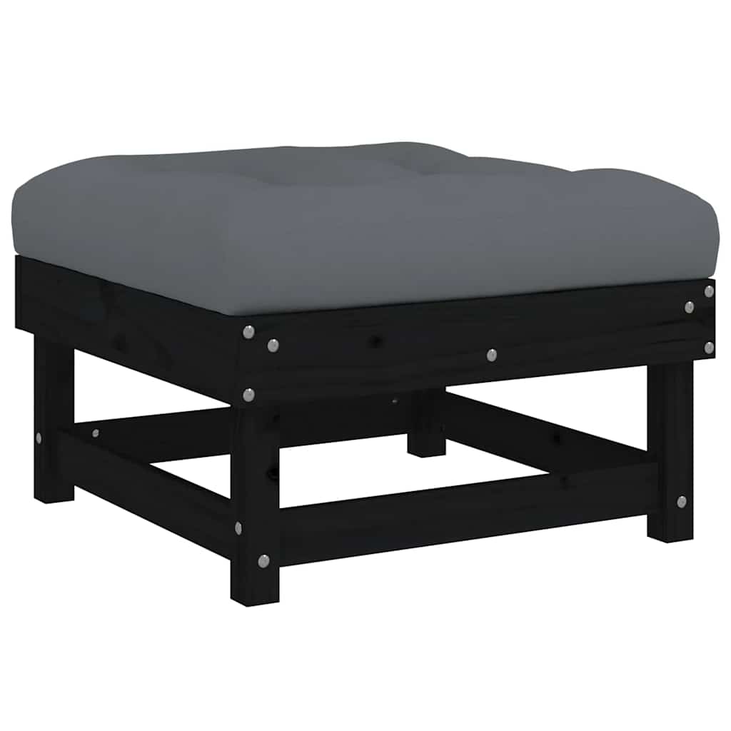 Gartenhocker mit Kissen 2 Stk. Schwarz Massivholz Kiefer