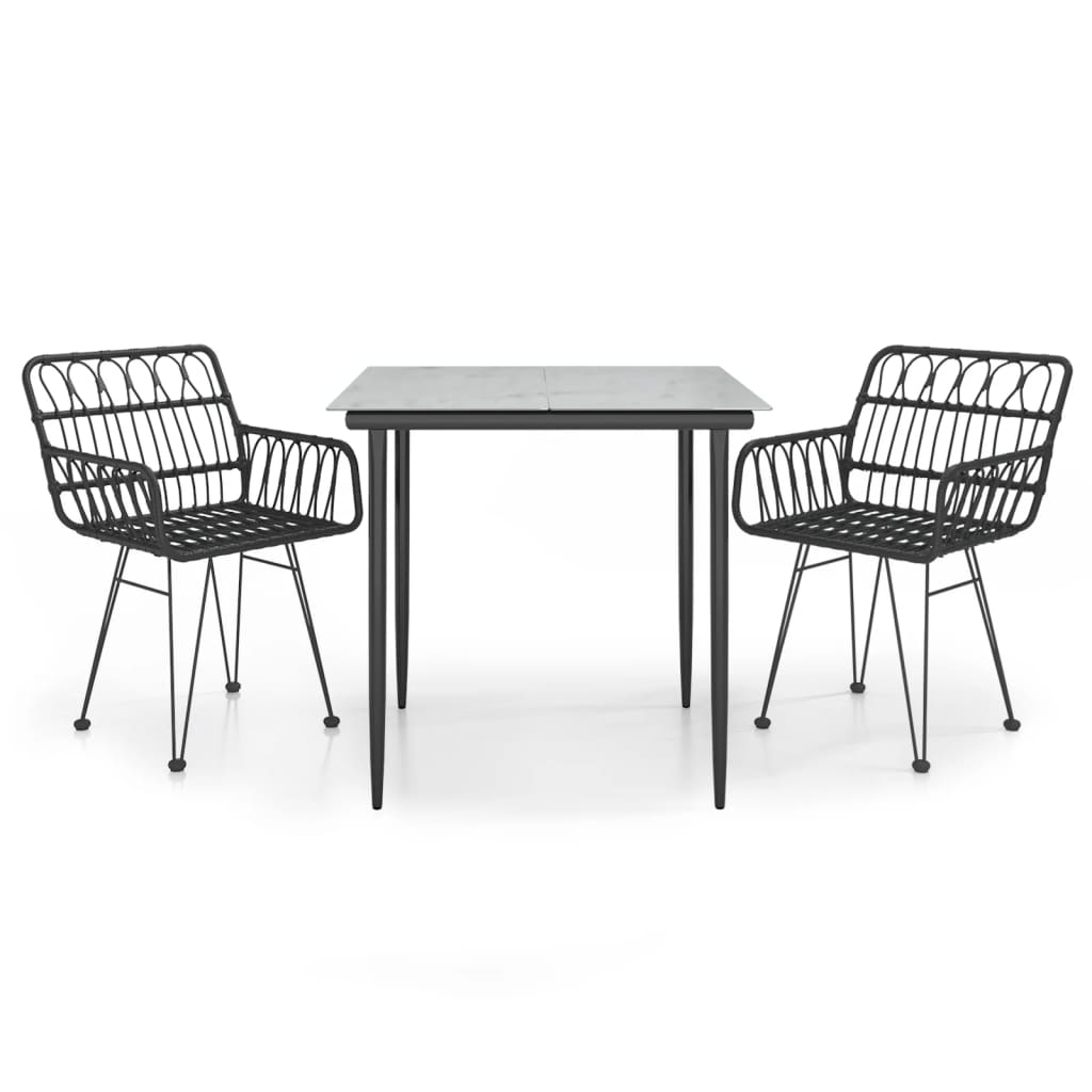 3-tlg. Garten-Essgruppe Schwarz Poly Rattan