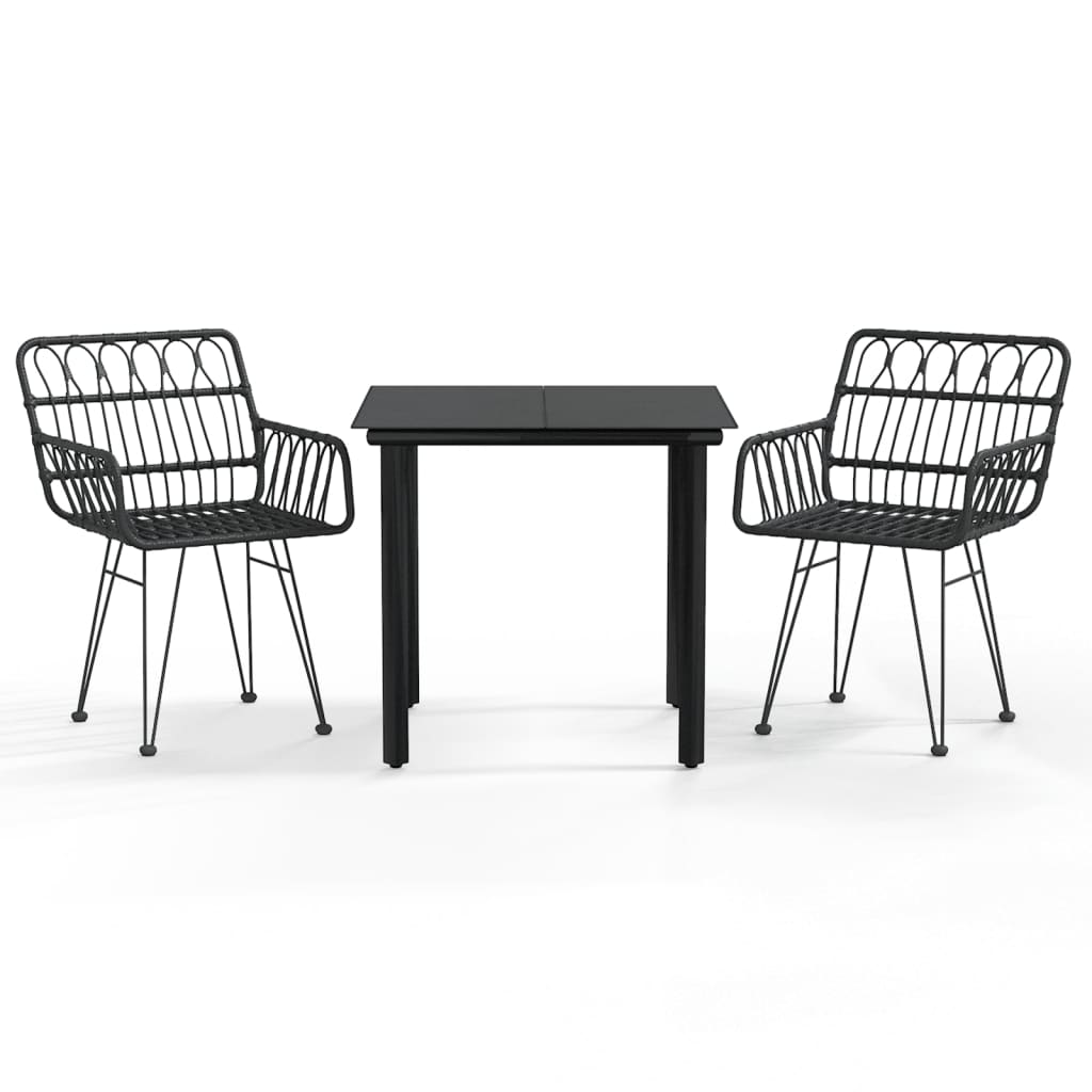 3-tlg. Garten-Essgruppe Schwarz Poly Rattan