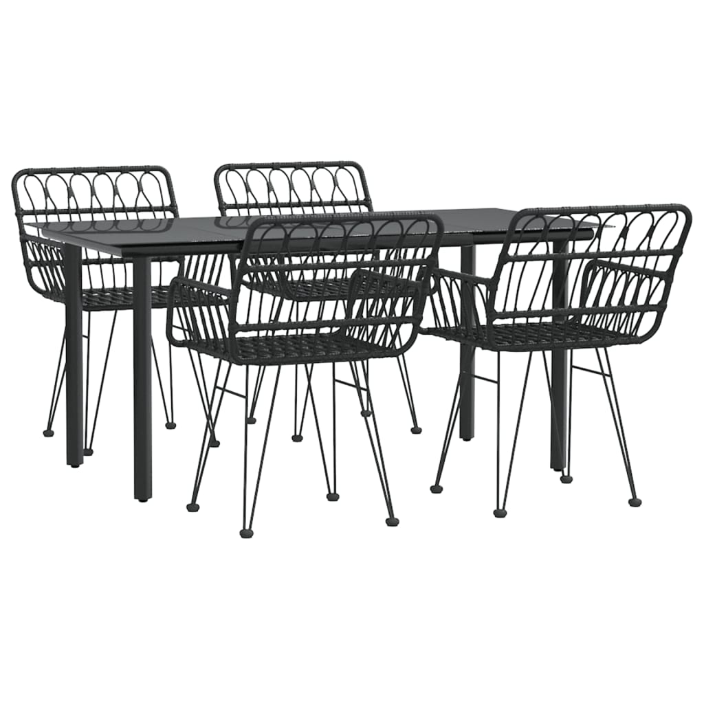 5-tlg. Garten-Essgruppe Schwarz Poly Rattan