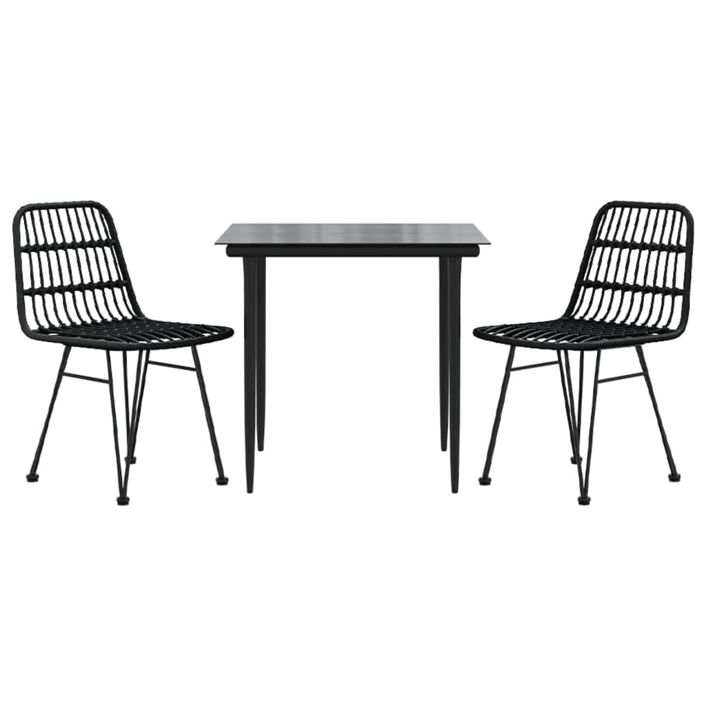 3-tlg. Garten-Essgruppe Schwarz Poly Rattan