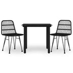 3-tlg. Garten-Essgruppe Schwarz Poly Rattan
