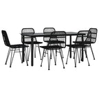 7-tlg. Garten-Essgruppe Schwarz Poly Rattan