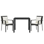 3-tlg. Garten-Essgruppe mit Kissen Schwarz Poly Rattan
