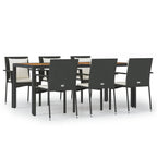 7-tlg. Garten-Essgruppe mit Kissen Schwarz Poly Rattan
