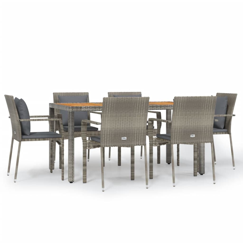 7-tlg. Garten-Essgruppe mit Kissen Grau Poly Rattan