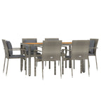 7-tlg. Garten-Essgruppe mit Kissen Grau Poly Rattan