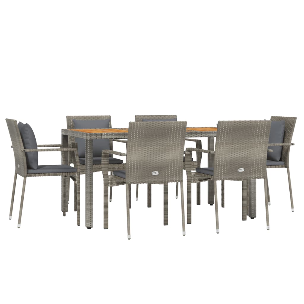 7-tlg. Garten-Essgruppe mit Kissen Grau Poly Rattan