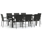 9-tlg. Garten-Essgruppe mit Kissen Schwarz Poly Rattan