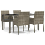5-tlg. Garten-Essgruppe mit Kissen Grau Poly Rattan