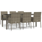 7-tlg. Garten-Essgruppe mit Kissen Grau Poly Rattan