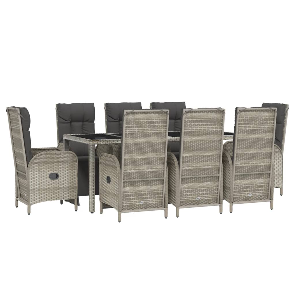 9-tlg. Garten-Essgruppe mit Kissen Grau Poly Rattan