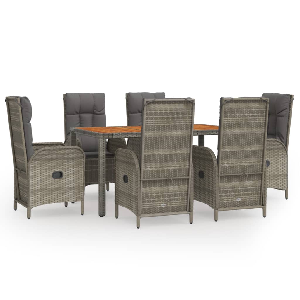 7-tlg. Garten-Essgruppe mit Kissen Grau Poly Rattan