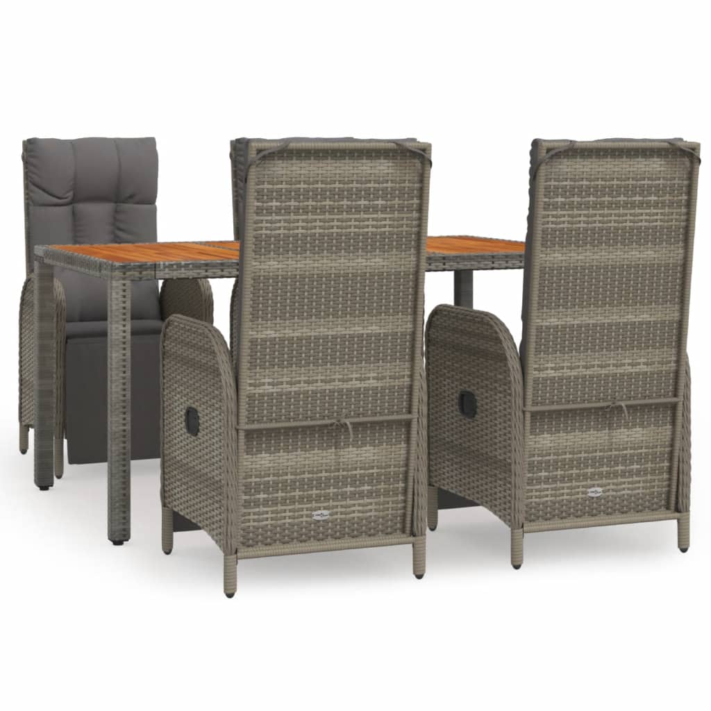 5-tlg. Garten-Essgruppe mit Kissen Grau Poly Rattan