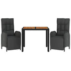 3-tlg. Garten-Essgruppe mit Kissen Schwarz Poly Rattan