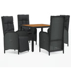 5-tlg. Garten-Essgruppe mit Kissen Schwarz Poly Rattan