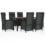 7-tlg. Garten-Essgruppe mit Kissen Schwarz Poly Rattan
